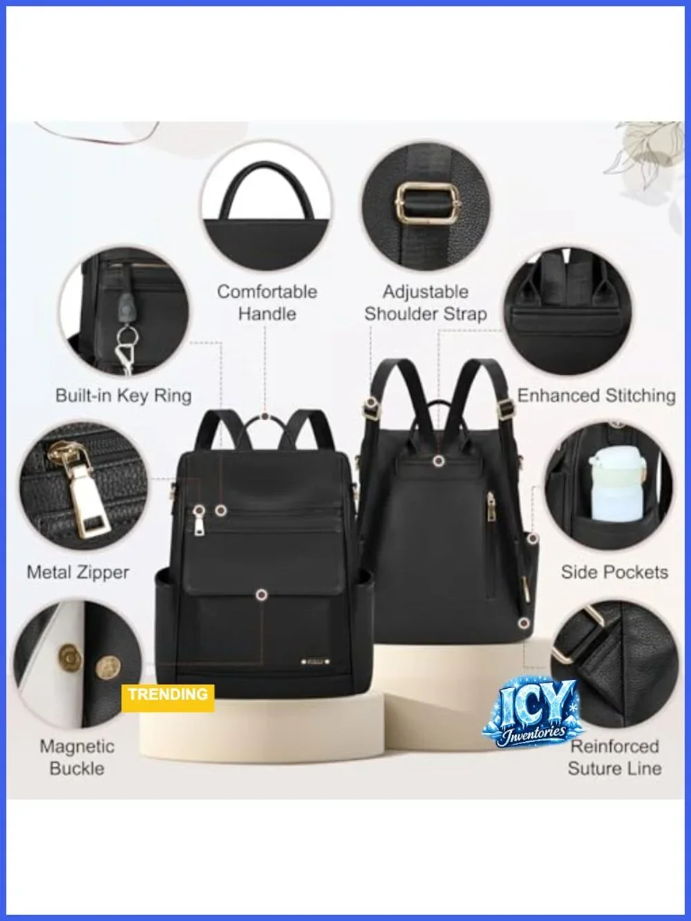 Women's PU Leather Anti-Theft Convertible Travel Backpack Purse with Laptop